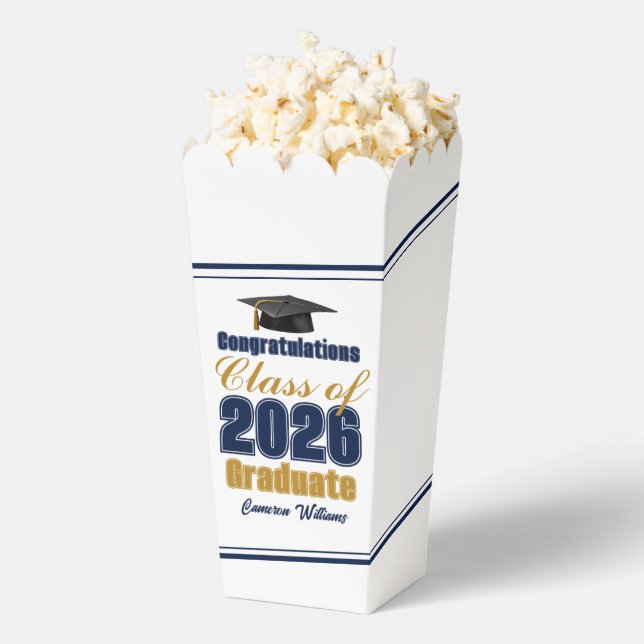 Navy Blue Class of 2026 Graduation Party Popcorn Favour Box (Popped)