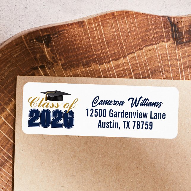 Navy Blue Class of 2026 Graduation Return Address Label (Creator Uploaded)