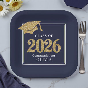 Navy Blue Class Of 2026 Paper Plate