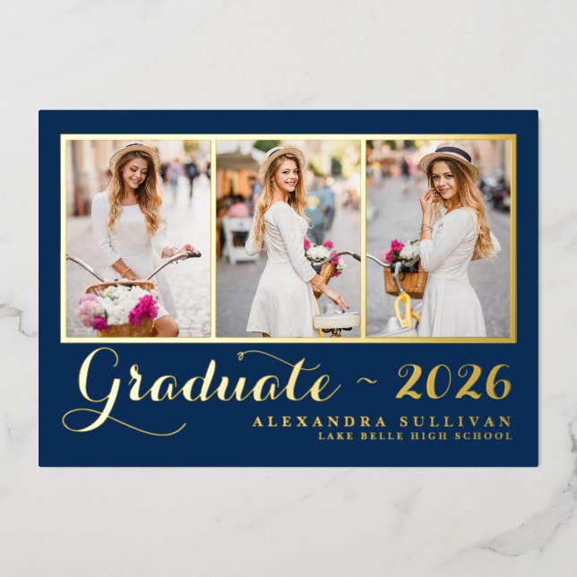 Navy Blue Class of 2026 Photo Collage Graduation (Front)