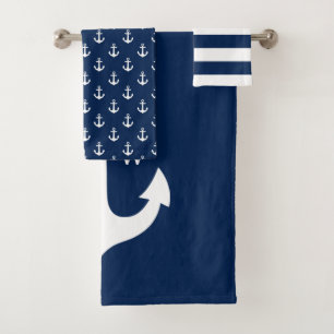 Navy Blue Classic Anchor Monogram Bath Towel Set