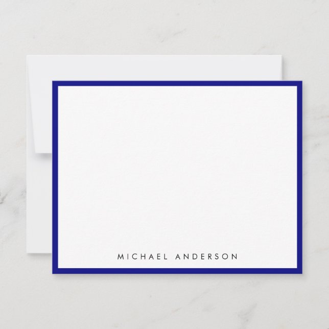 Navy Blue Classic Border Correspondence Note Card (Front)