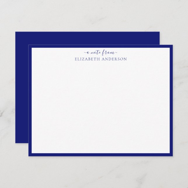 Navy Blue Classic Border Note Card (Front/Back)
