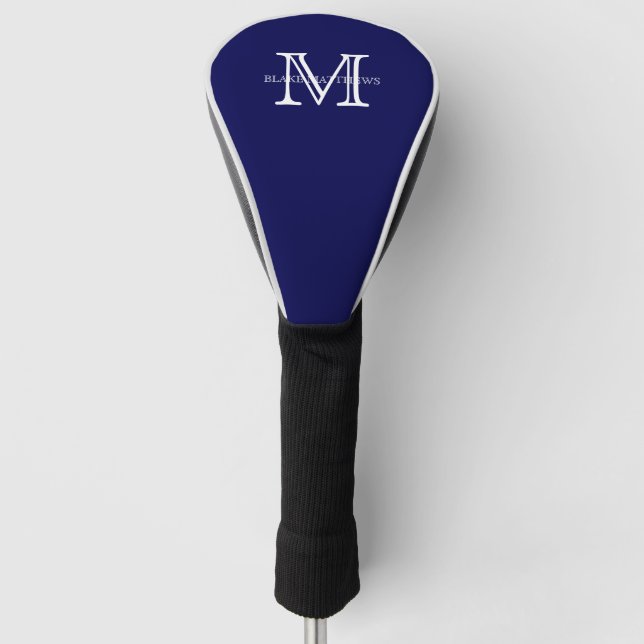 Navy Blue Classic Custom Monogram & Name Golf Head Cover (Front)