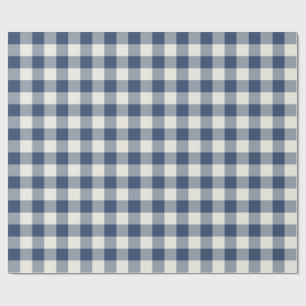 Navy Blue Classic Gingham Christmas Plaid Wrapping Paper