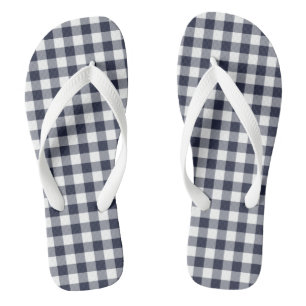 Navy Blue Classic Gingham Flip Flops Adult