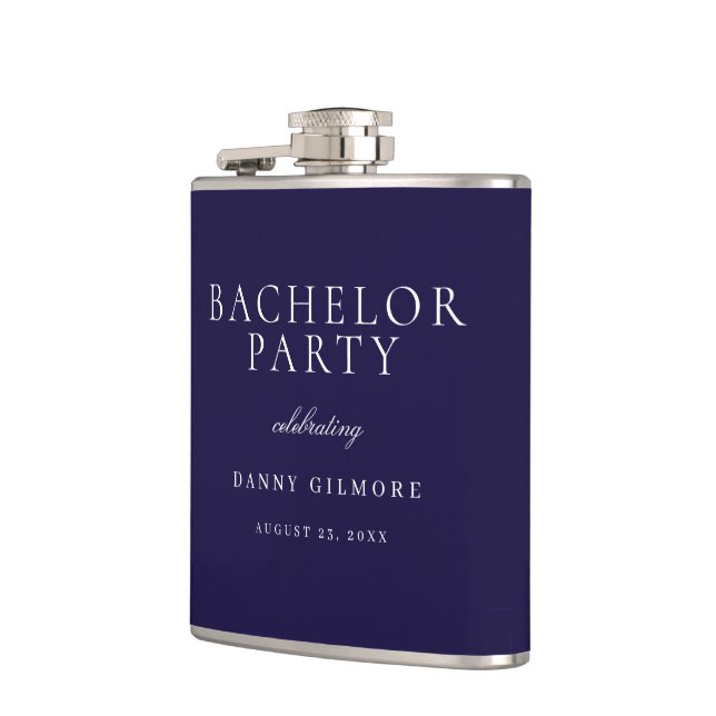 Navy Blue Classic Mens Bachelor Party Gift Hip Flask (Left)