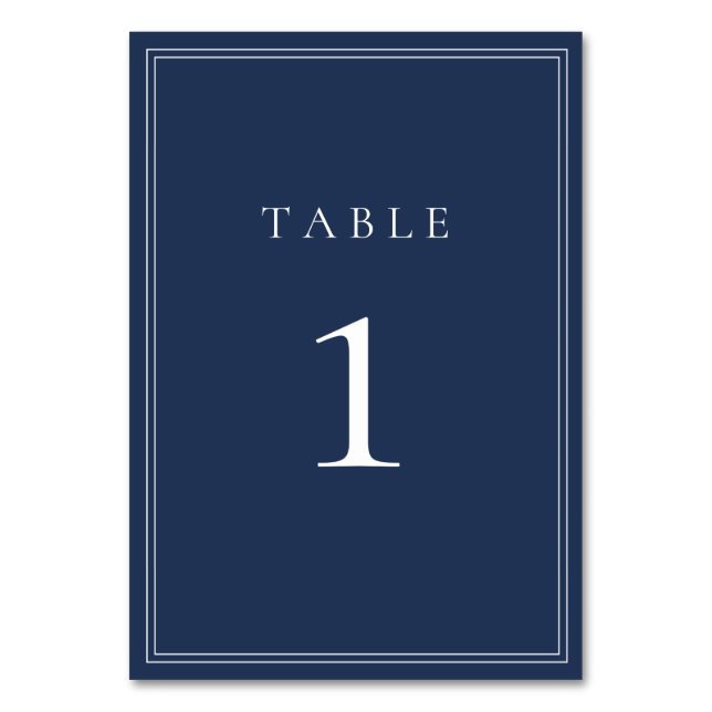 Navy Blue Classic Minimalist Wedding Table Number (Front)