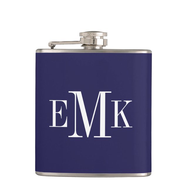 Navy Blue Classic Monogram Hip Flask (Front)