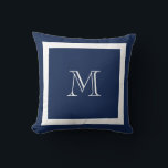 Navy Blue Classic Monogram Throw Pillow<br><div class="desc">A traditional monogram with editable background colour and border</div>