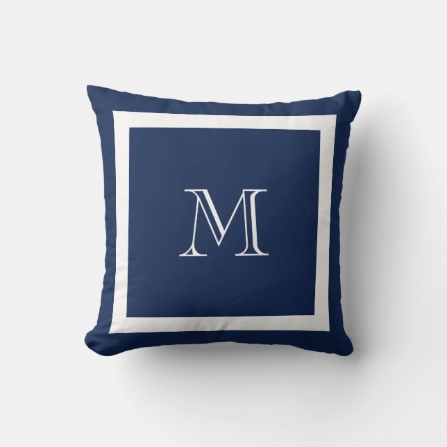 Navy Blue Classic Monogram Throw Pillow (Front)