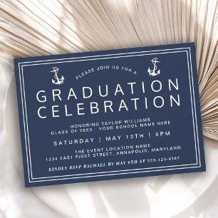 Navy Blue Classic Nautical Graduation Invitation