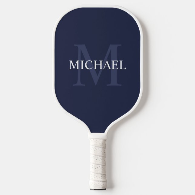 Navy Blue Classic Personalized Monogram and Name Pickleball Paddle (Front)