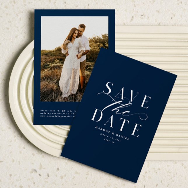 Navy Blue Classic Photo Save The Date QR Codes (Creator Uploaded)