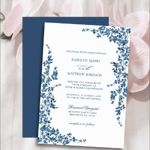 Navy Blue Classic Vintage Floral Garden Wedding Invitation