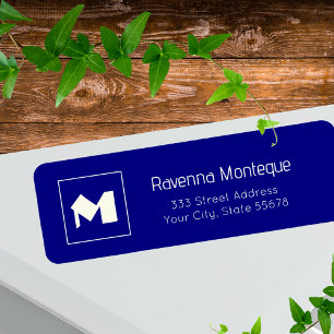 Navy Blue Classy Personalized Monogram Letter Name Return Address Label
