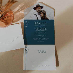 Navy Blue Clean Line Wedding Invitation