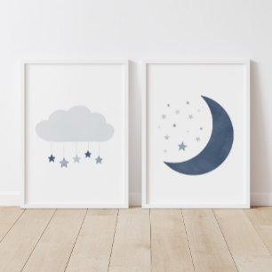 Navy Blue Cloud and Moon Boy Nursery Decor