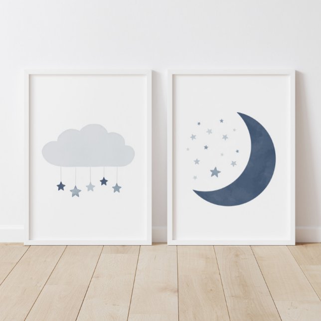 Navy Blue Cloud and Moon Boy Nursery Decor (Creator Uploaded)