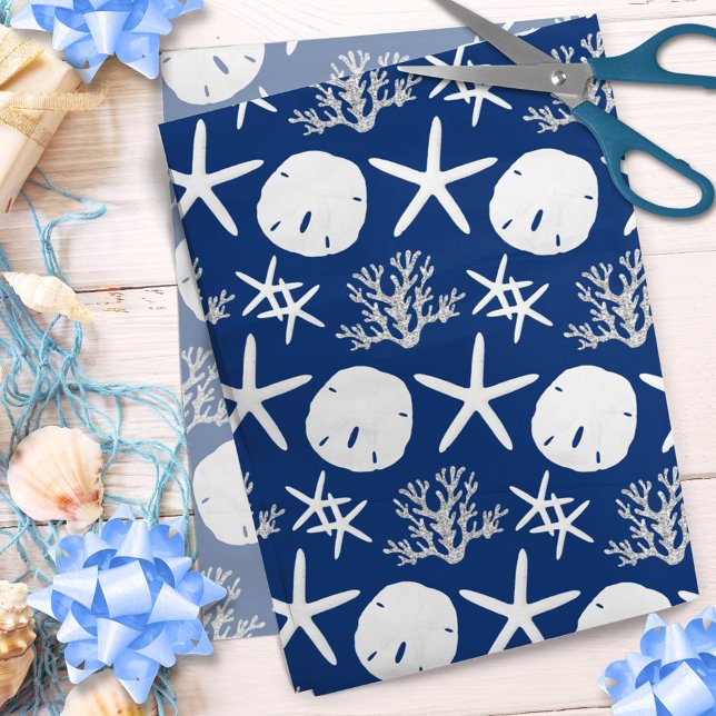 Navy Blue Coastal Christmas Sand Dollar Starfish Tissue Paper (Creator Uploaded)