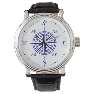 Navy Blue Coastal Compass Rose Watch