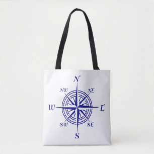 Navy Blue Coastal Decor Compass Rose Tote Bag