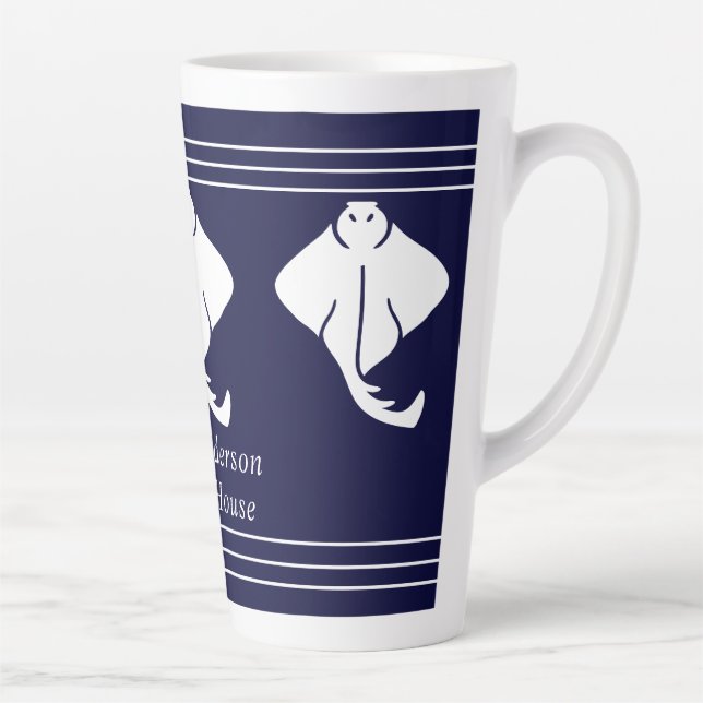 Navy Blue Coastal Nautical Stingray Manta Ray  Latte Mug (Right)