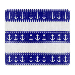 Navy Blue Coastal Pattern Anchors Cutting Board