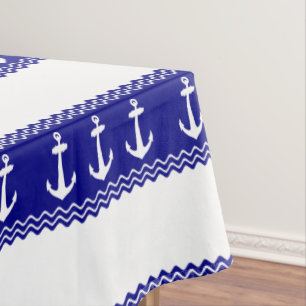 Navy Blue Coastal Pattern Anchors Tablecloth