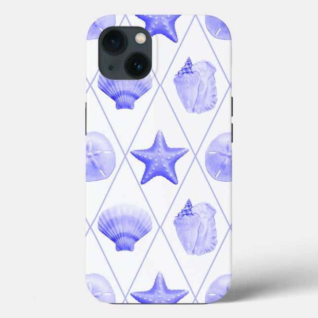 Navy Blue Coastal Seashells Starfish Case-Mate iPhone Case (Back)
