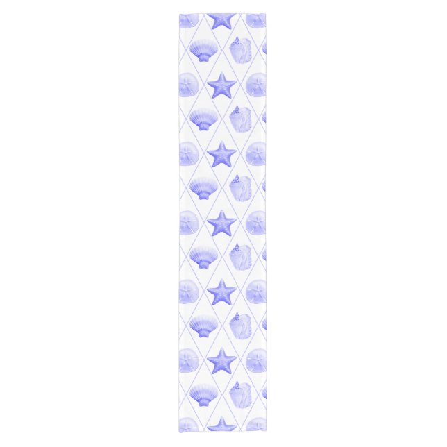 Navy Blue Coastal Seashells Starfish Short Table Runner (Front)