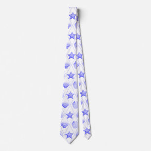 Navy Blue Coastal Seashells Starfish Tie