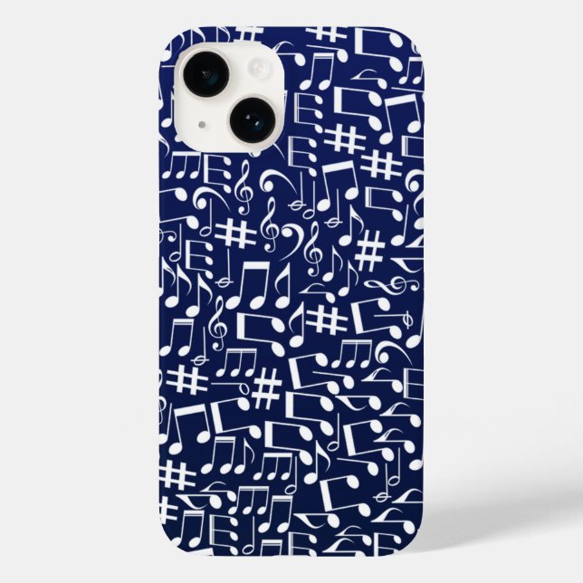 Navy Blue Cobalt Blue White Dancing Music Notes Case-Mate iPhone Case (Back)
