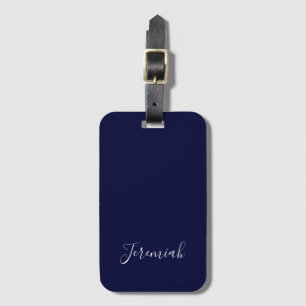 Navy Blue Color Plain Modern Own Name Calligraphy Luggage Tag