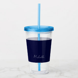 Navy Blue Colour Plain Modern Own Name Calligraphy Acrylic Tumbler