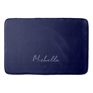 Navy Blue Colour Plain Modern Own Name Calligraphy Bath Mat