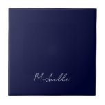 Navy Blue Colour Plain Modern Own Name Calligraphy Ceramic Tile<br><div class="desc">This product was very good and I love how easy it is for customise design. The design was very simple so I'm very pleased when I create.</div>