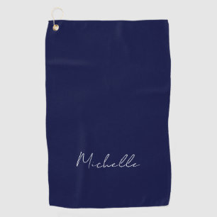 Navy Blue Colour Plain Modern Own Name Calligraphy Golf Towel