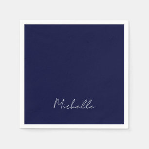 Navy Blue Colour Plain Modern Own Name Calligraphy Napkin