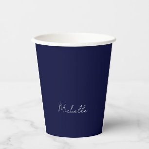 Navy Blue Colour Plain Modern Own Name Calligraphy Paper Cups