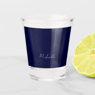 Navy Blue Colour Plain Modern Own Name Calligraphy Shot Glass