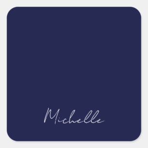 Navy Blue Colour Plain Modern Own Name Calligraphy Square Sticker