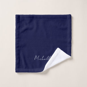 Navy Blue Colour Plain Modern Own Name Calligraphy Wash Cloth