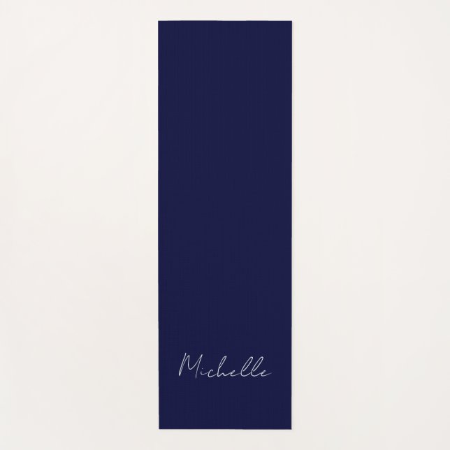 Navy Blue Colour Plain Modern Own Name Calligraphy Yoga Mat (Front)