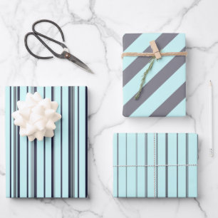Navy Blue Colour Stripe Vintage Cute Wrapping Paper Sheet