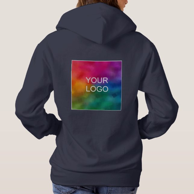 Navy Blue Colour Template Upload Business Logo Hoodie (Back)