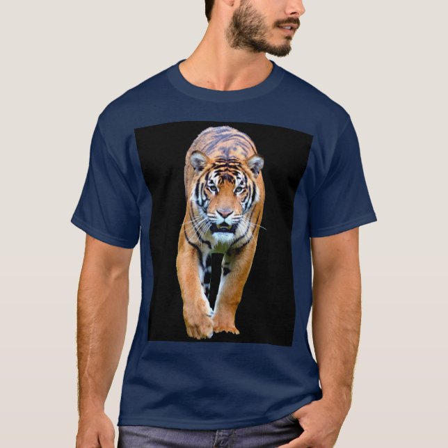 Navy Blue Colour Tiger Trendy Modern Template T-Shirt (Front)
