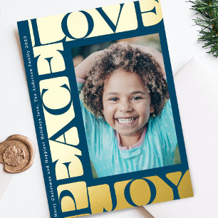 Navy Blue colourful LOVE PEACE JOY photo frame Foil Holiday Card