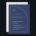 Navy Blue Communion Invites<br><div class="desc">Can be fully customised to suit your needs.
© Gorjo Designs. Made for you via the Zazzle platform. 

// Need help customising your design? Got other ideas? Feel free to contact me (Zoe) directly.

Optional: Background colour and fonts can be changed to match your theme.</div>