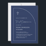 Navy Blue Communion Invites<br><div class="desc">Can be fully customised to suit your needs.
© Gorjo Designs. Made for you via the Zazzle platform. 

// Need help customising your design? Got other ideas? Feel free to contact me (Zoe) directly.

Optional: Background colour and fonts can be changed to match your theme.</div>